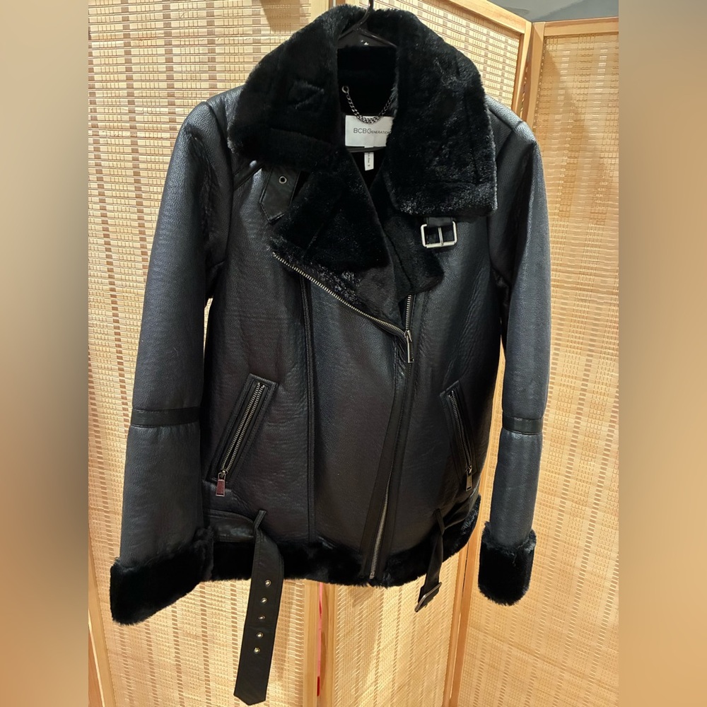 BCBGeneration Black Faux Fur Trim Jacket